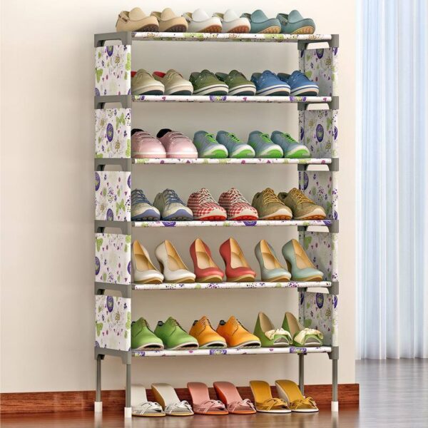 6 LAYERS STRONG IRON SHOE RACK  WITH FASHIONABLE SIDE COVER
