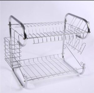 52CM   2 LAYER STAINLESS PLATE RACK WITH CUP AND CUTLERY HOLDER
