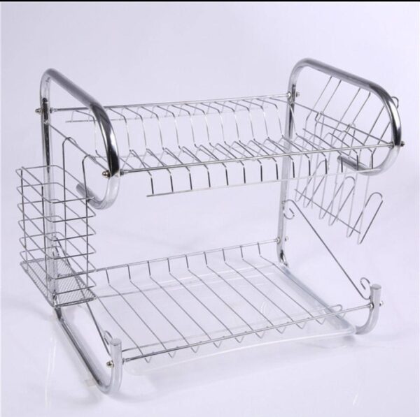 52CM   2 LAYER STAINLESS PLATE RACK WITH CUP AND CUTLERY HOLDER