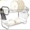 52CM   2 LAYER STAINLESS PLATE RACK WITH CUP AND CUTLERY HOLDER