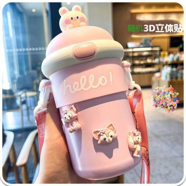 BOUNCING STRAW BOTTLE CUP WITH STICKER AND STRAP