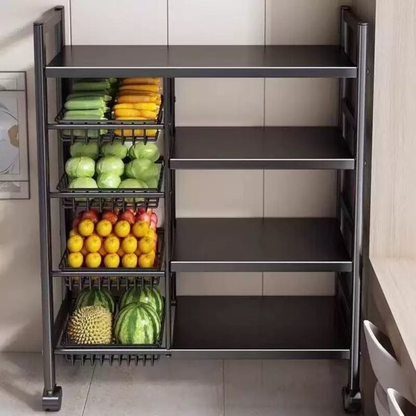 Household Non Installation Kitchen Folding Storage Rack Can Be Used For Multi-layer Floor Standing Sorting Rack with veggies basket